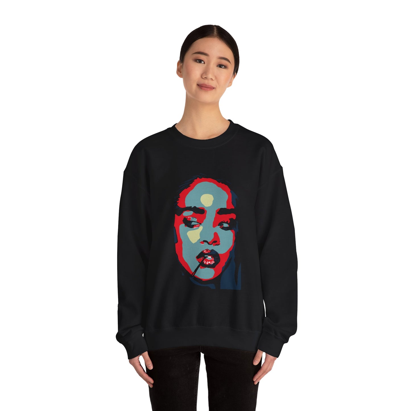 Artistic Face Graphic Crewneck Sweatshirt, Unisex Sweatshirt, Casual Wear, Gift for Art Lovers, Unique Streetwear